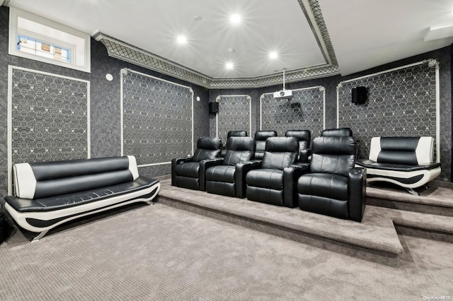 view of carpeted home theater room