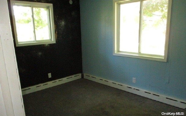 unfurnished room with baseboard heating