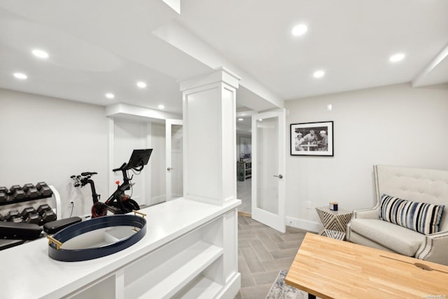 kitchen with light parquet floors