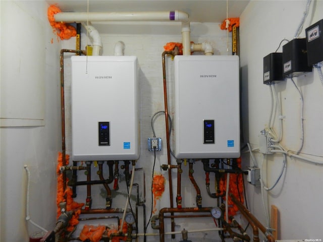 utility room with tankless water heater