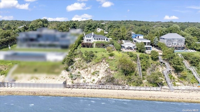 aerial view with a view of the beach and a water view