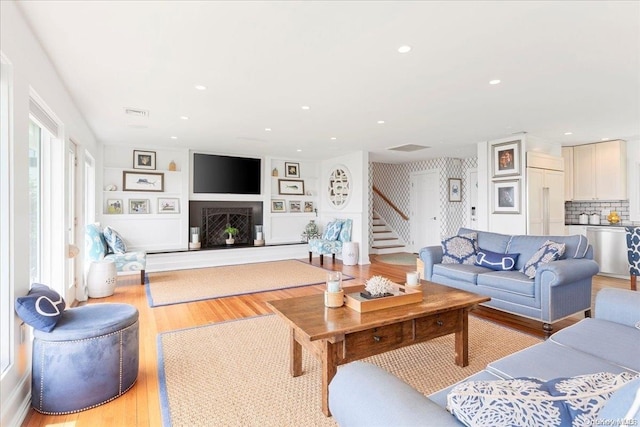 living room featuring light wood-type flooring