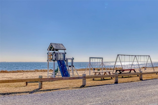 view of water feature featuring a beach view