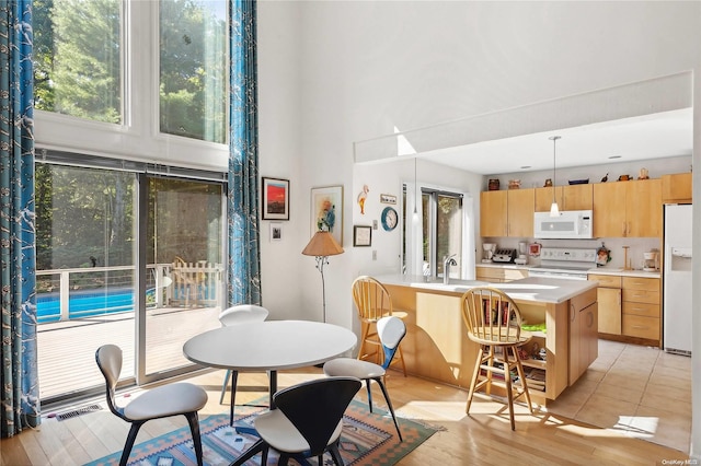 dining area featuring light wood-type flooring