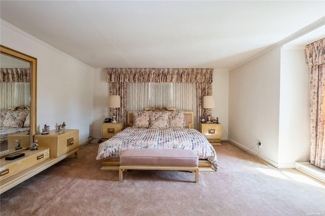 bedroom with carpet flooring and ornamental molding