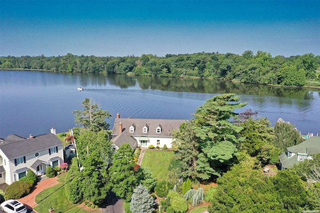 aerial view with a water view