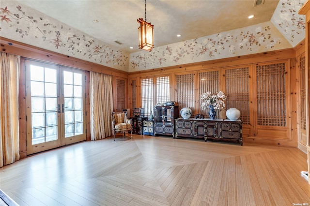 interior space featuring light parquet floors and french doors