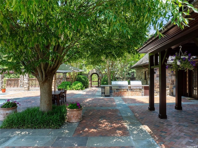 view of patio with grilling area and an outdoor kitchen