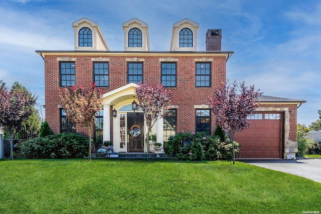 1974 Monroe Ave, North Bellmore, NY 11710 - view of front of house featuring an attached garage, a front lawn, driveway, and brick siding
