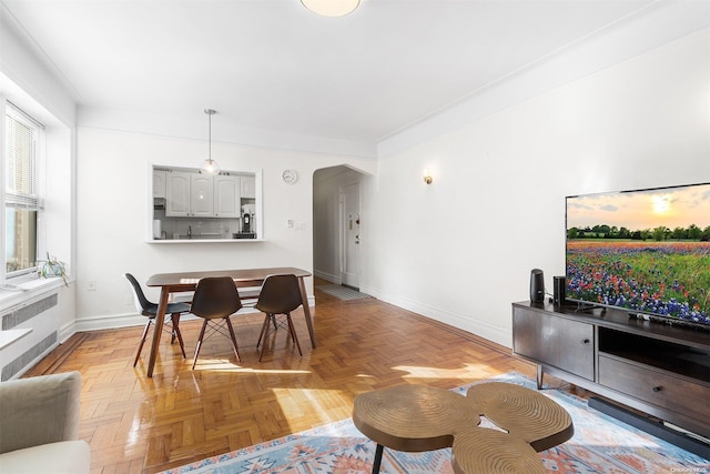 living room with light parquet flooring