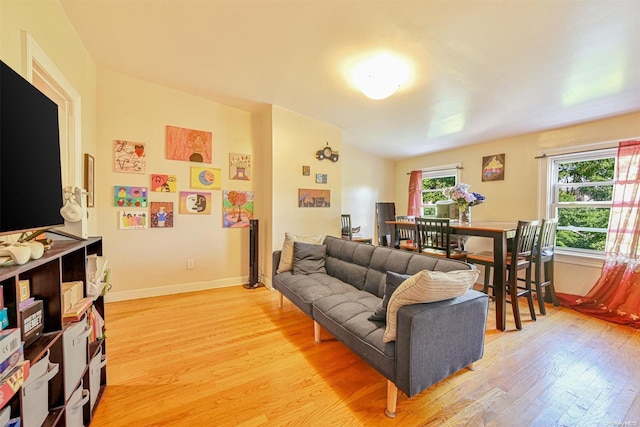 living room featuring a wealth of natural light and light wood-type flooring