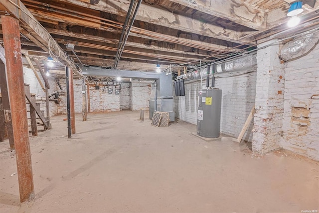 basement featuring electric water heater