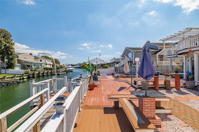 3461 Ocean Ave, Oceanside, NY 11572 - dock with a pergola, a deck with water view, and a residential view