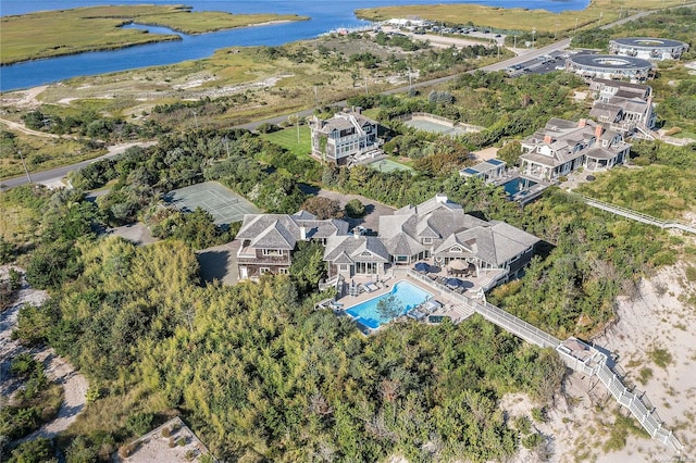 aerial view with a water view