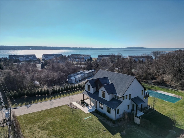 aerial view with a water view