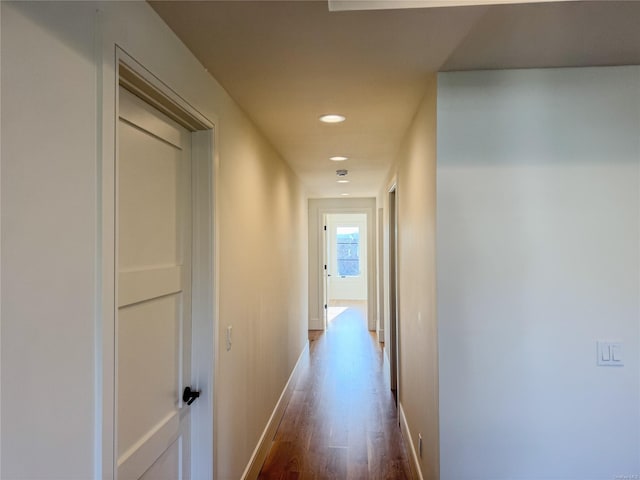 hallway with hardwood / wood-style floors