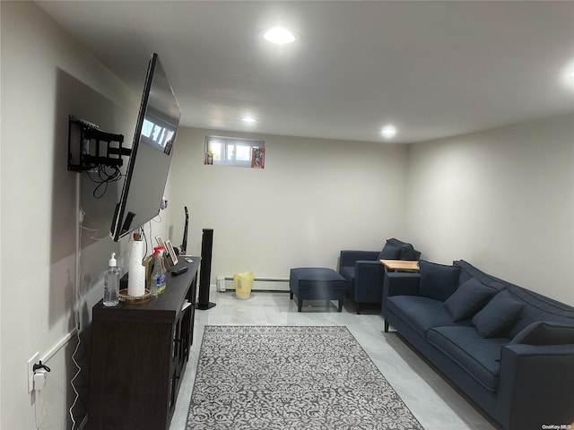 living room featuring a baseboard radiator