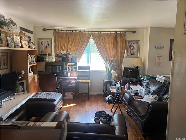 living room featuring dark hardwood / wood-style floors