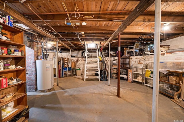 basement featuring water heater