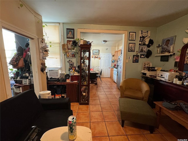 tiled living room with cooling unit