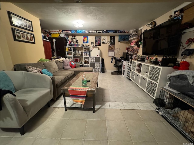 living room featuring tile patterned flooring