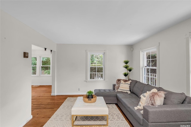 living room with light hardwood / wood-style floors