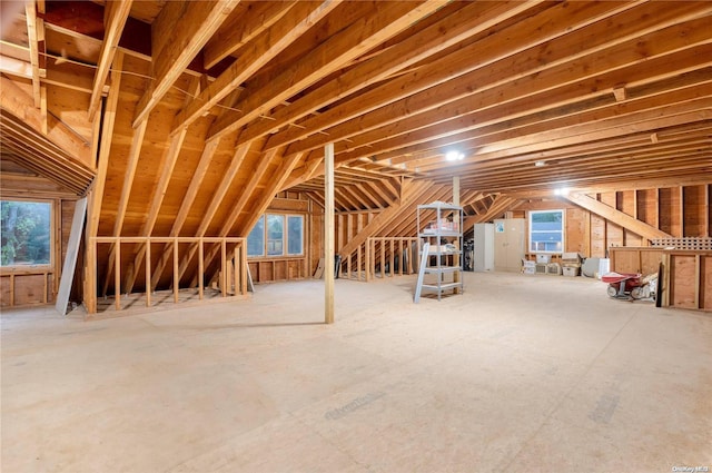 view of unfinished attic