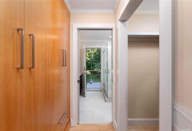 hallway with ornamental molding