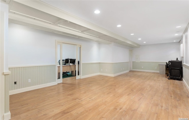 basement with light wood-type flooring