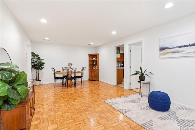 interior space with light parquet flooring