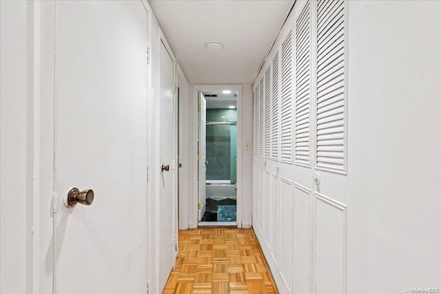 hallway with light parquet flooring