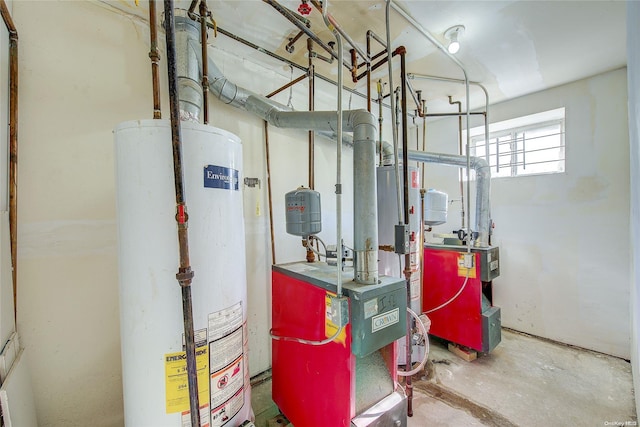 utility room featuring water heater