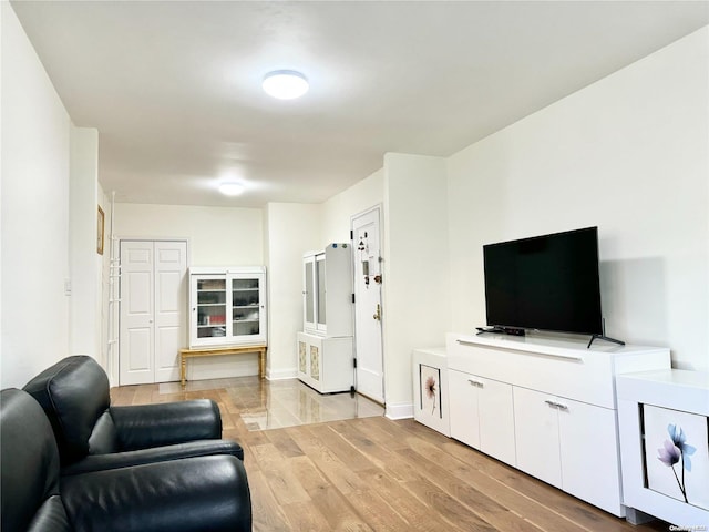 living room with light hardwood / wood-style flooring