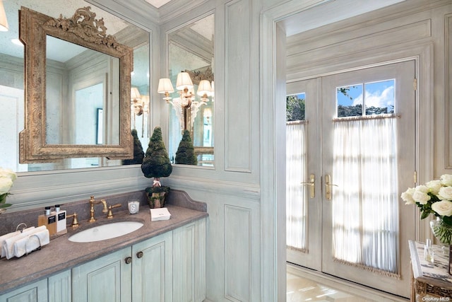 bathroom with vanity and french doors