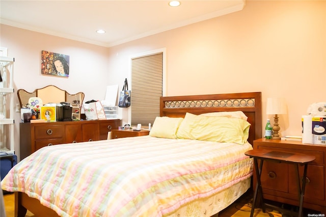 bedroom with ornamental molding