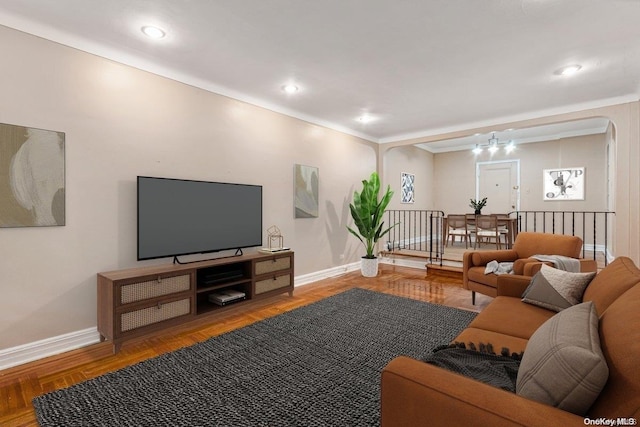 living room with an inviting chandelier