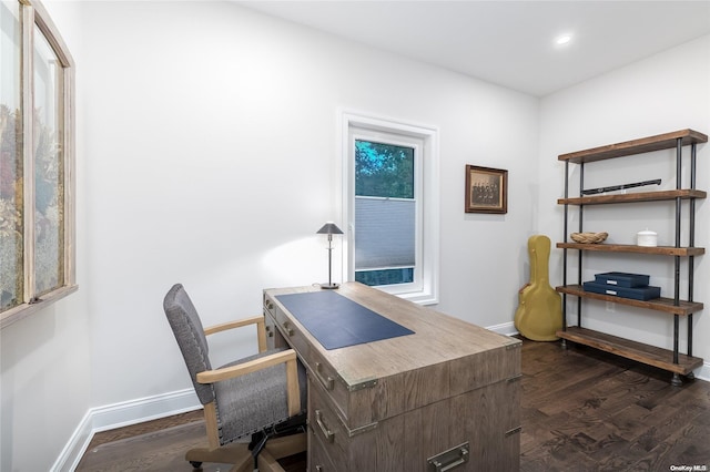 home office featuring dark hardwood / wood-style floors