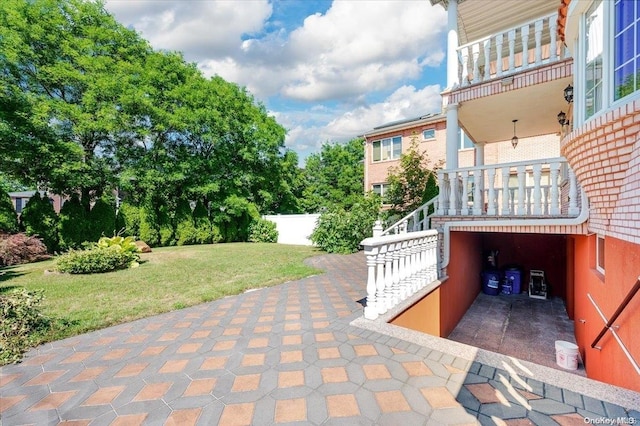 view of patio / terrace featuring a garage