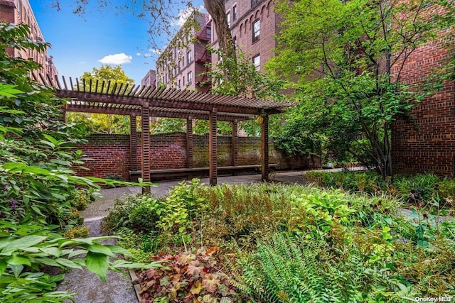 exterior space featuring a pergola