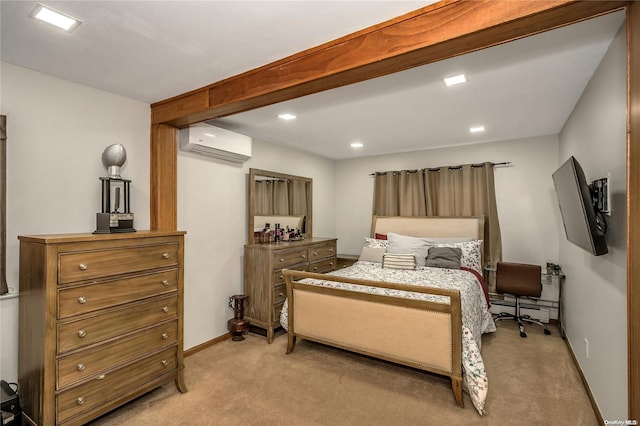 carpeted bedroom with a wall mounted air conditioner