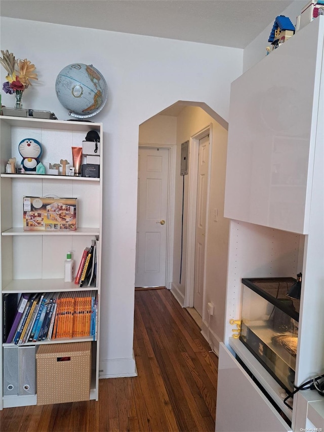 hallway with dark wood-type flooring