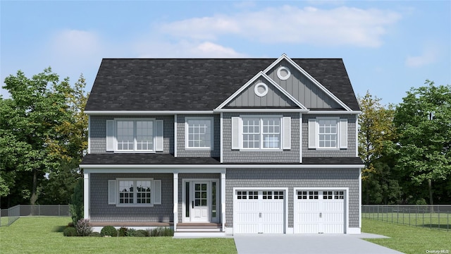 106 Schoolhouse Rd, East Islip, NY 11730 - view of front of property featuring an attached garage, concrete driveway, covered porch, and board and batten siding