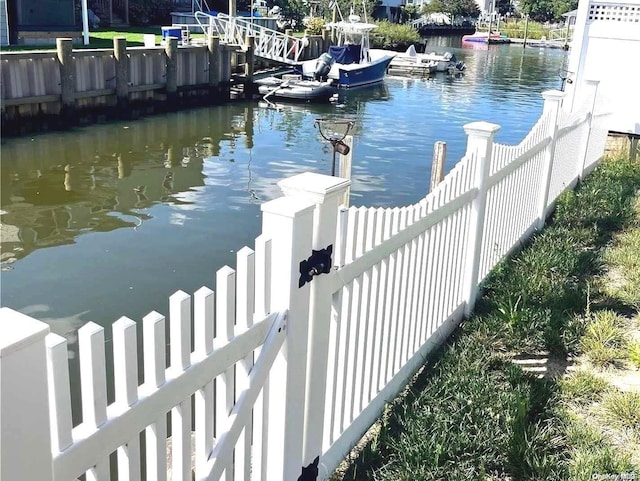 view of dock with a water view