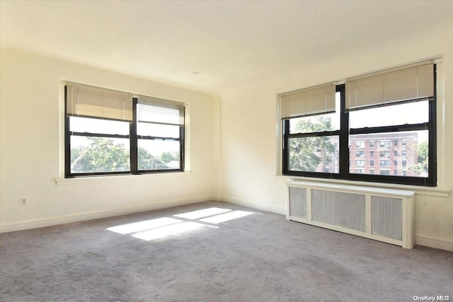 spare room with light carpet and radiator heating unit