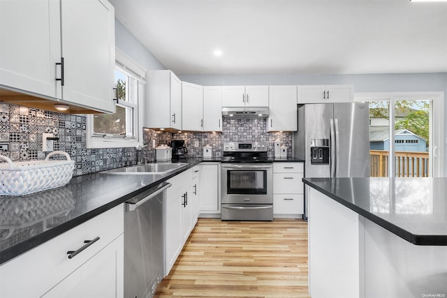 kitchen featuring a healthy amount of sunlight, white cabinetry, and stainless steel appliances