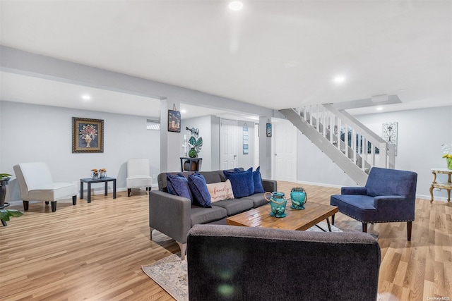 living room with light wood-type flooring