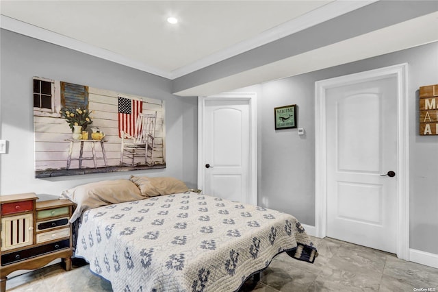 bedroom with ornamental molding