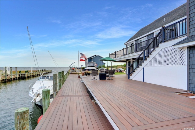 dock area featuring a water view