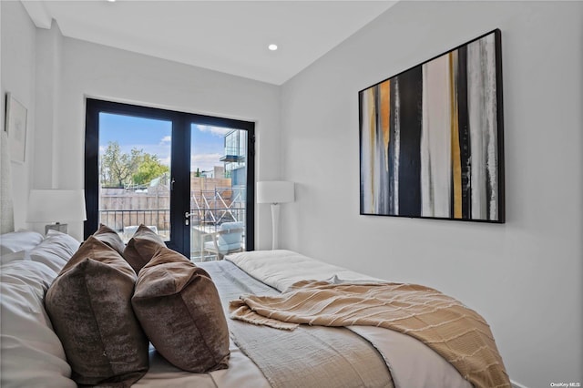 bedroom featuring french doors and access to outside