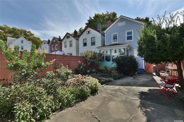 view of front of home with a patio